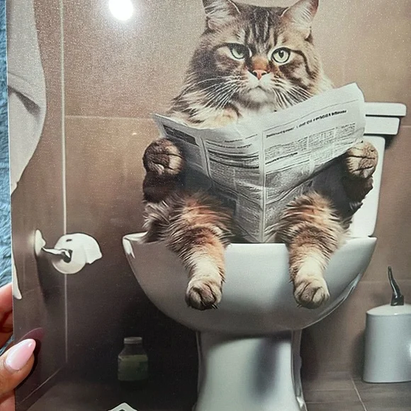 Cat going Potty Reading Newspaper Wall Art - Picture 6 of 6